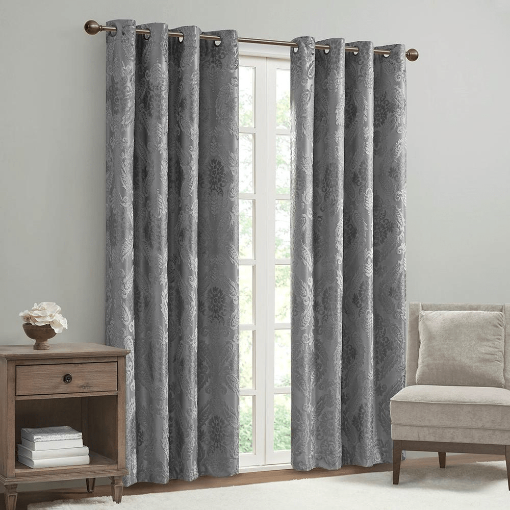 Amelia Knitted Jacquard Paisley Total Blackout Grommet Top Curtain Panel - Mervyns