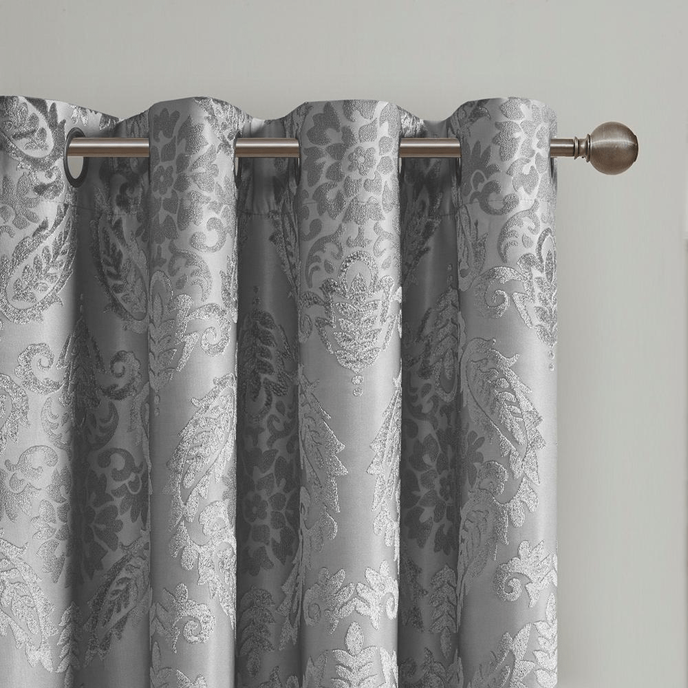 Amelia Knitted Jacquard Paisley Total Blackout Grommet Top Curtain Panel - Mervyns