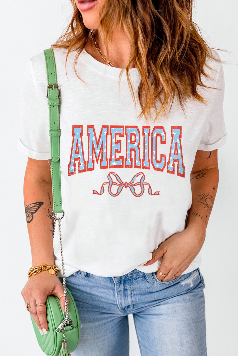 AMERICA Round Neck Short Sleeve T-Shirt - Mervyns