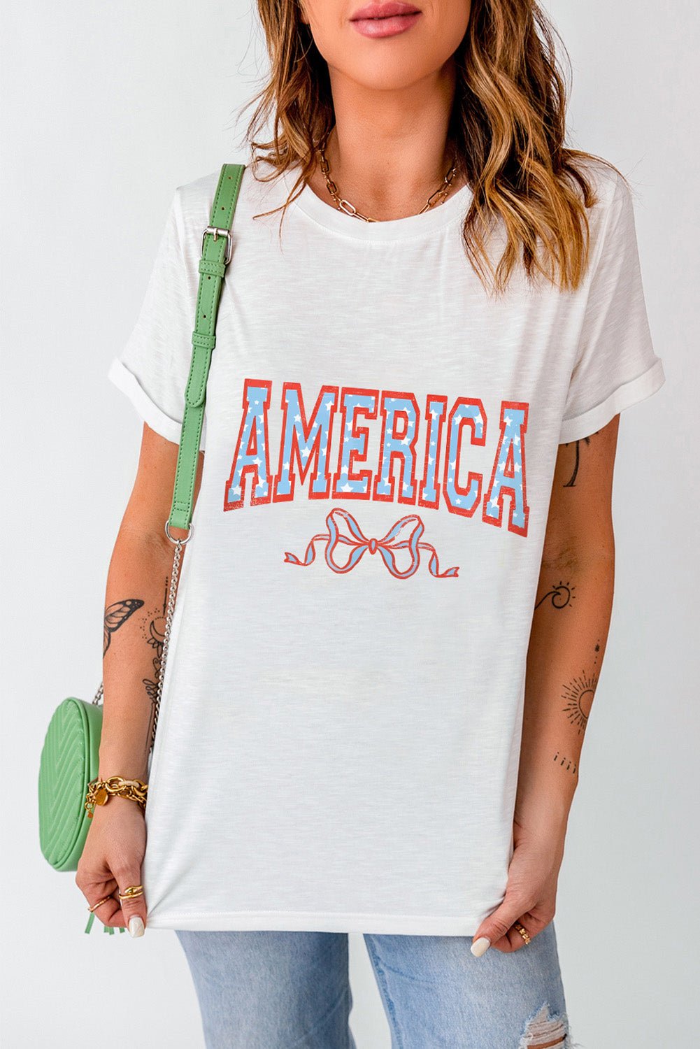 AMERICA Round Neck Short Sleeve T-Shirt - Mervyns