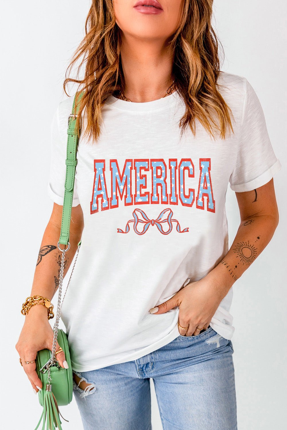 AMERICA Round Neck Short Sleeve T-Shirt - Mervyns