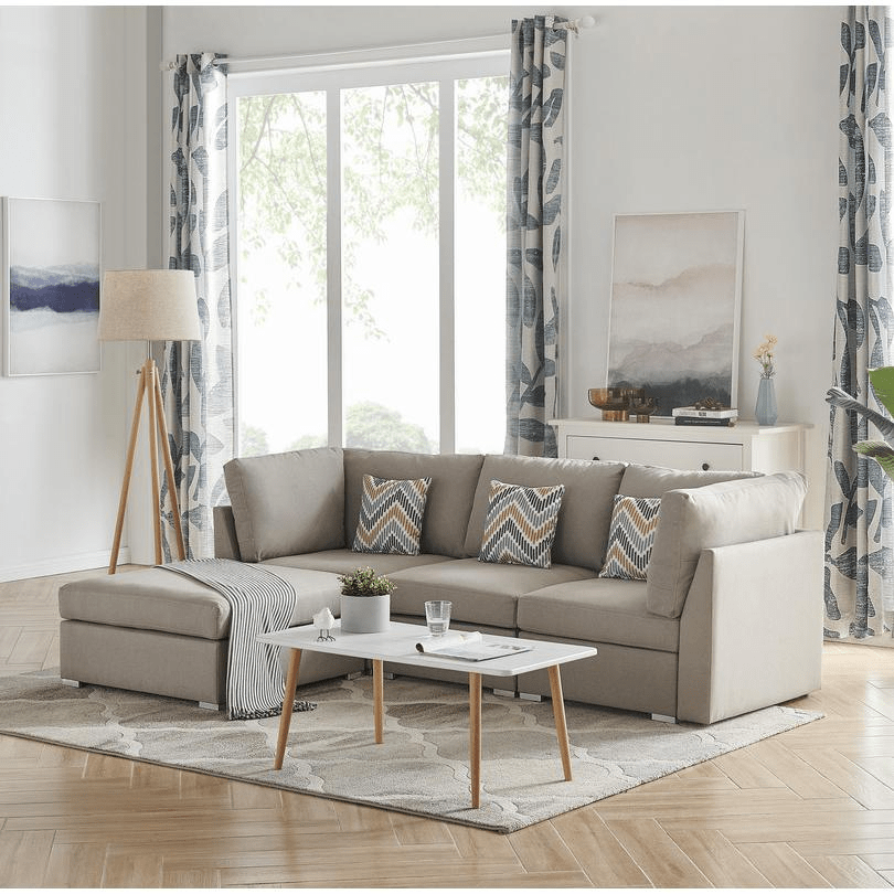 Amira Beige Fabric Sofa with Ottoman and Pillows - Mervyns