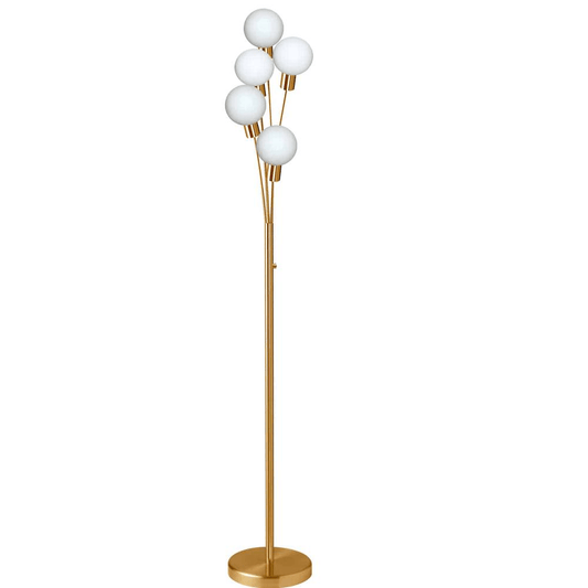 Ana 5LT Incandescent Floor Lamp, Aged Brass w/White Glass - Mervyns