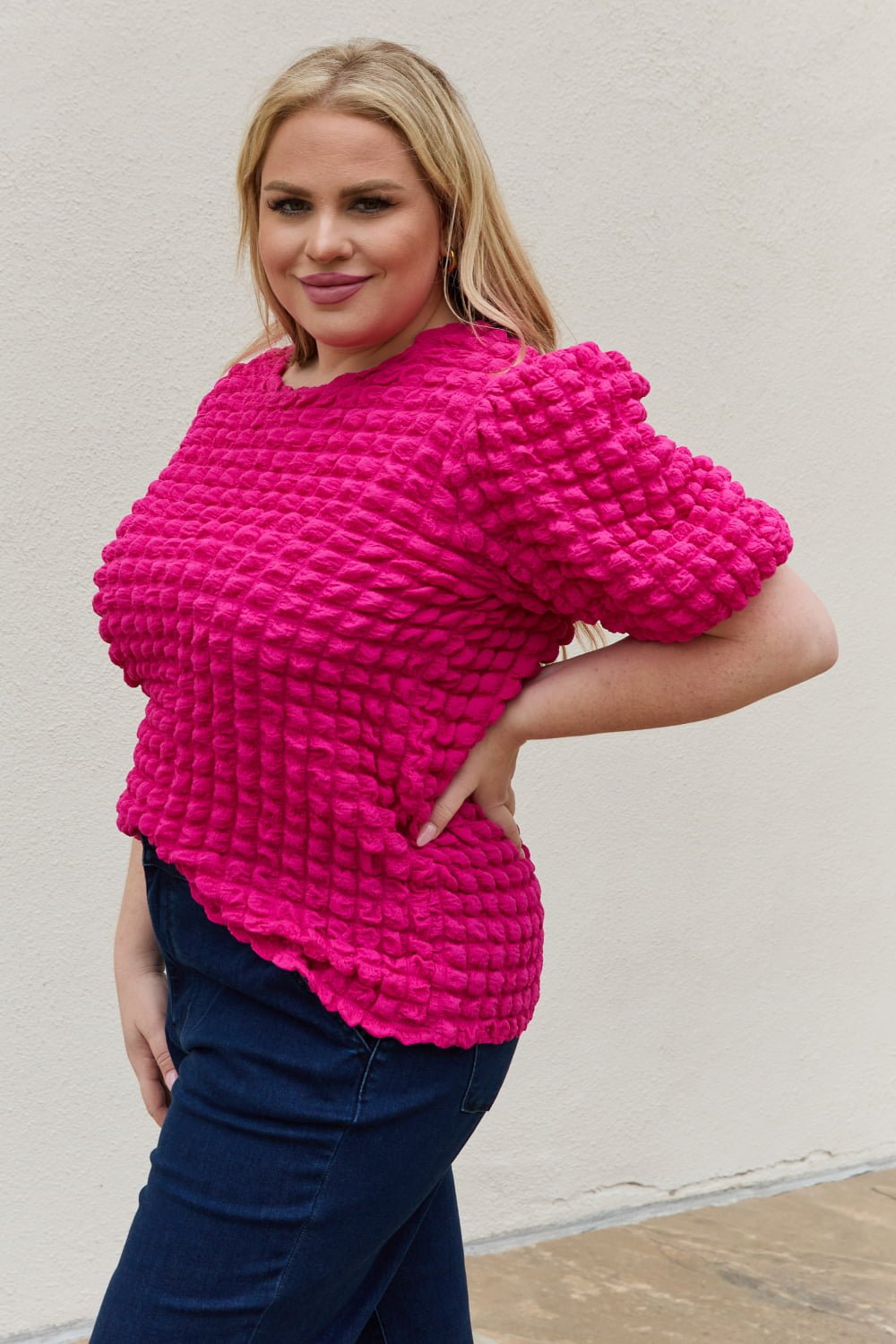 And The Why Full Size Bubble textured Puff Sleeve Top - Mervyns