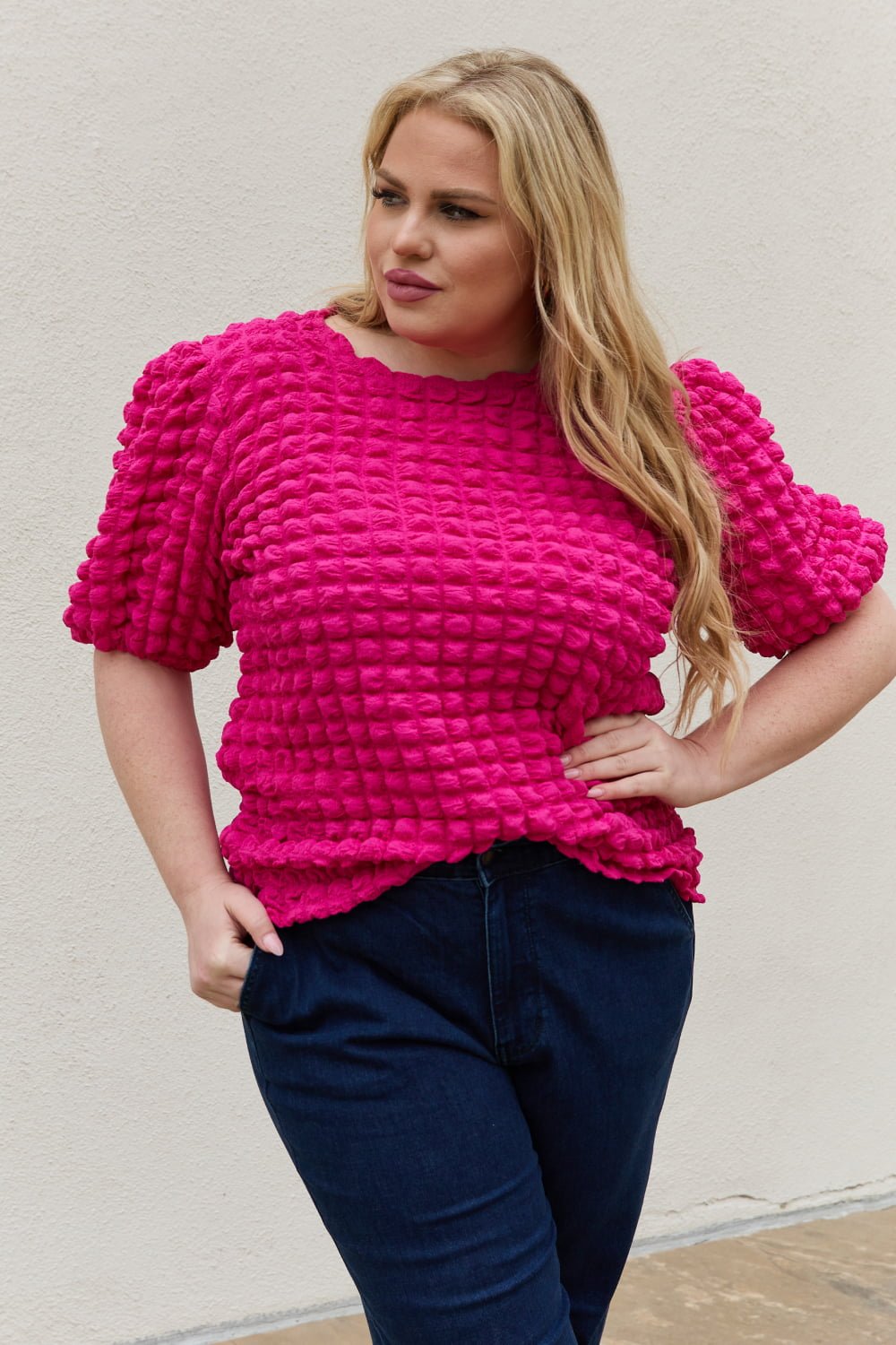 And The Why Full Size Bubble textured Puff Sleeve Top - Mervyns