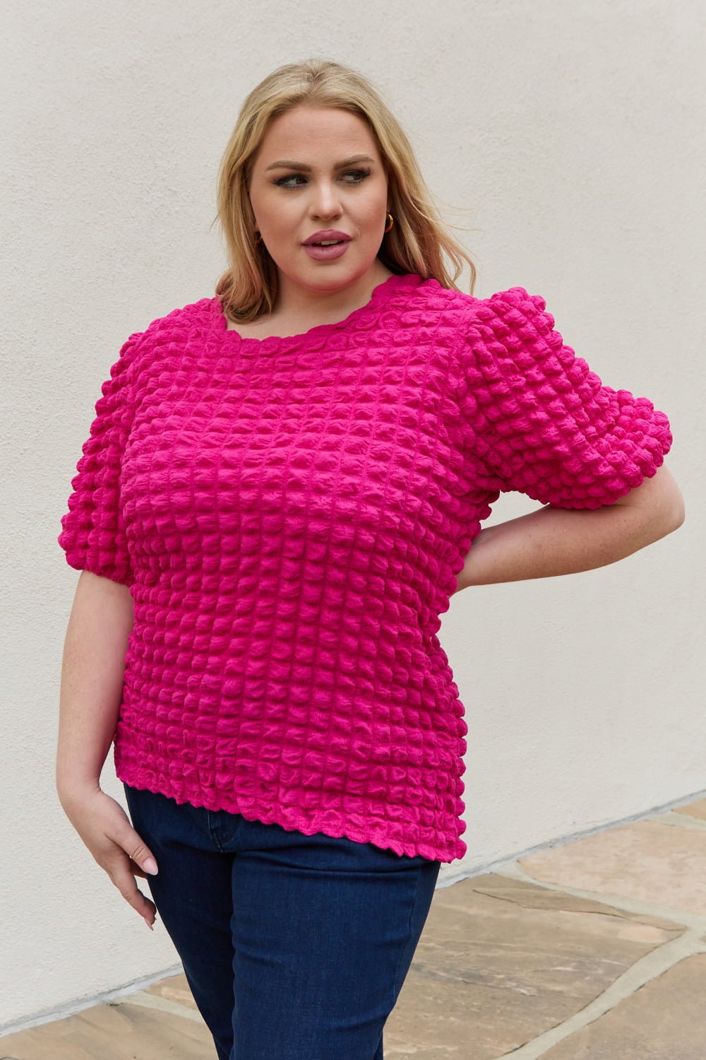 And The Why Full Size Bubble textured Puff Sleeve Top - Mervyns