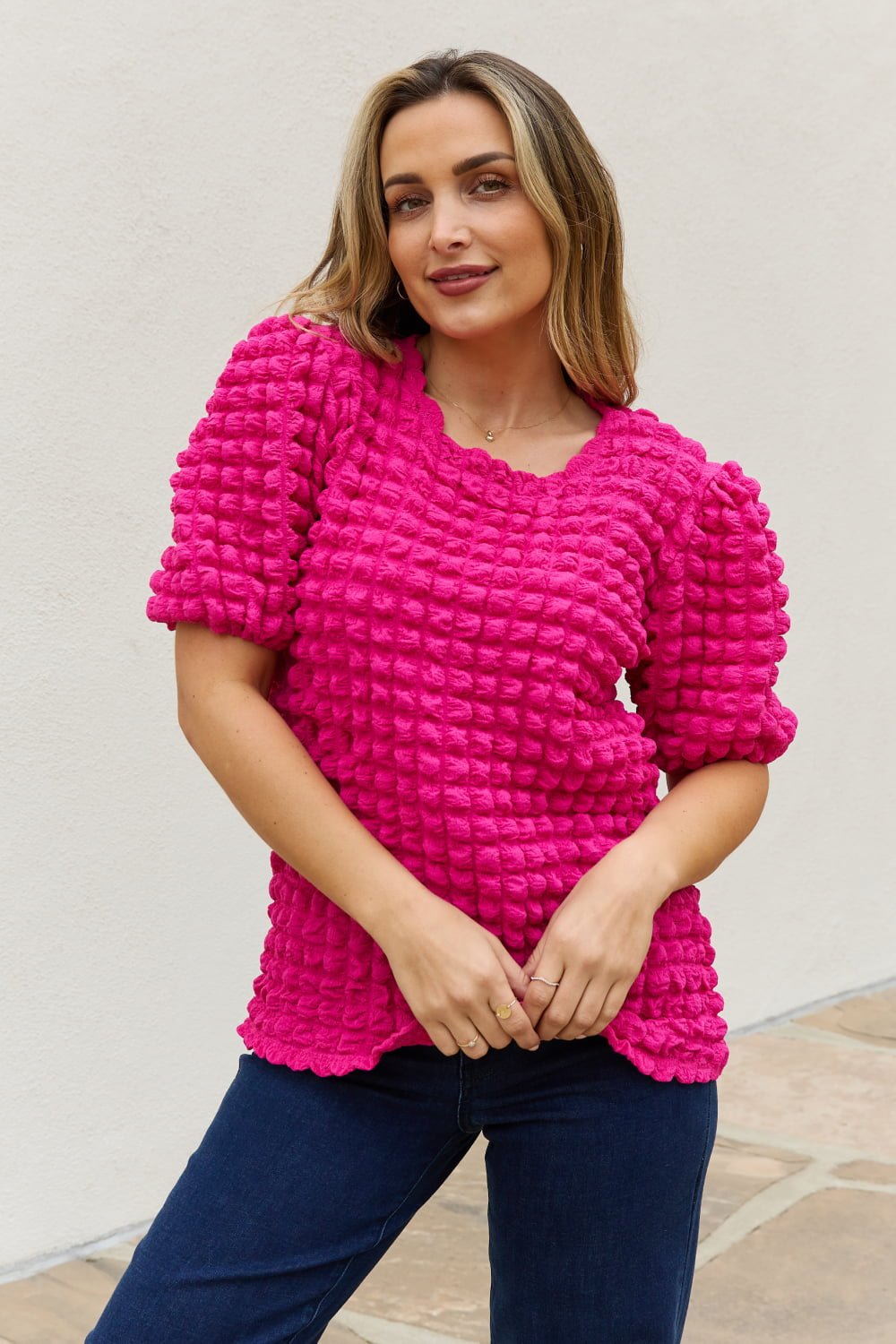 And The Why Full Size Bubble textured Puff Sleeve Top - Mervyns