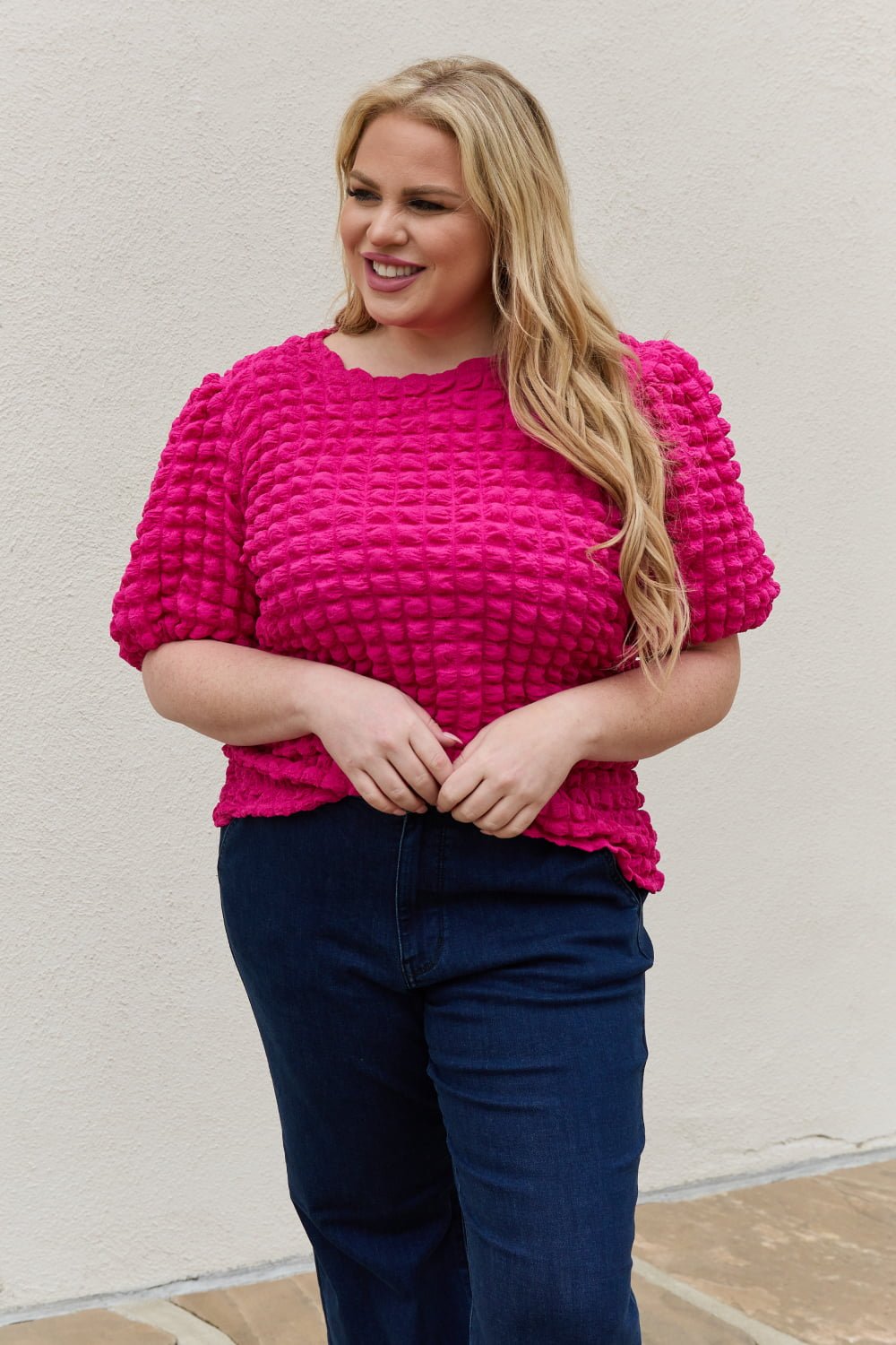 And The Why Full Size Bubble textured Puff Sleeve Top - Mervyns