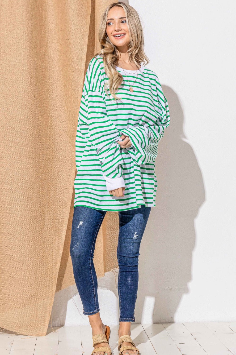 And The Why Oversized Striped Balloon Sleeve Top - Mervyns