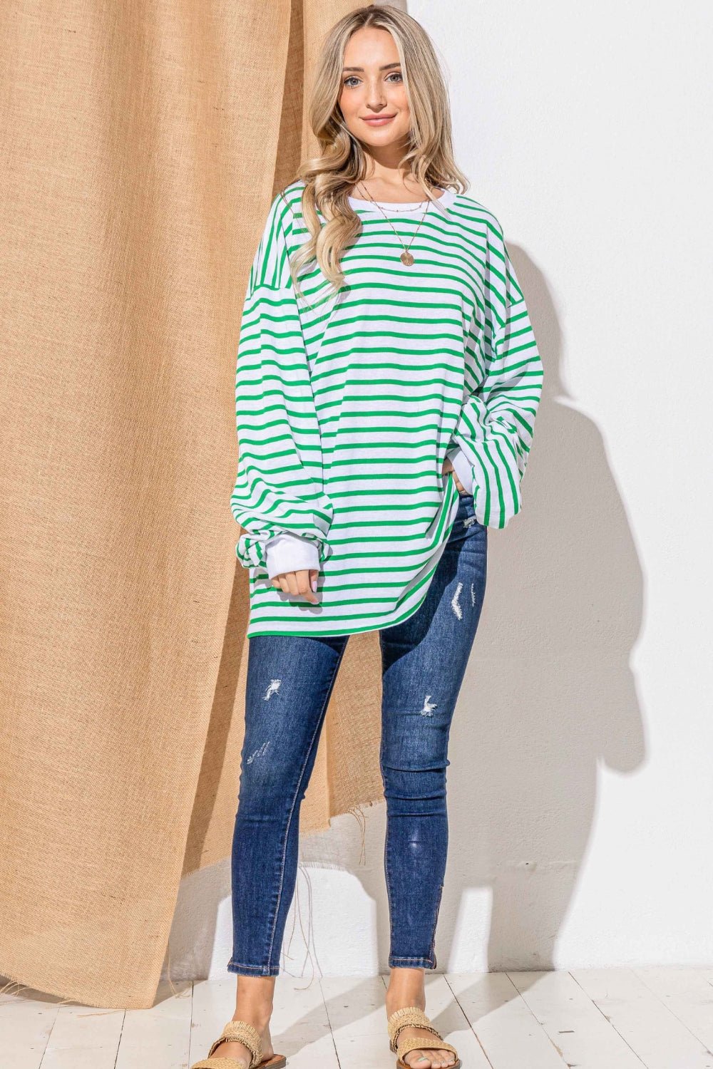 And The Why Oversized Striped Balloon Sleeve Top - Mervyns