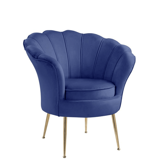 Angelina Blue Velvet Scalloped Back Barrel Accent Chair with Metal Legs - Mervyns
