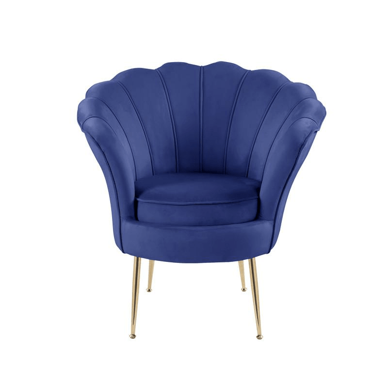 Angelina Blue Velvet Scalloped Back Barrel Accent Chair with Metal Legs - Mervyns
