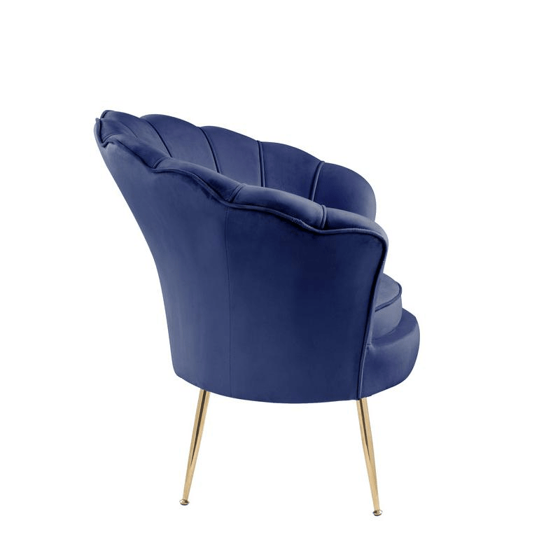 Angelina Blue Velvet Scalloped Back Barrel Accent Chair with Metal Legs - Mervyns