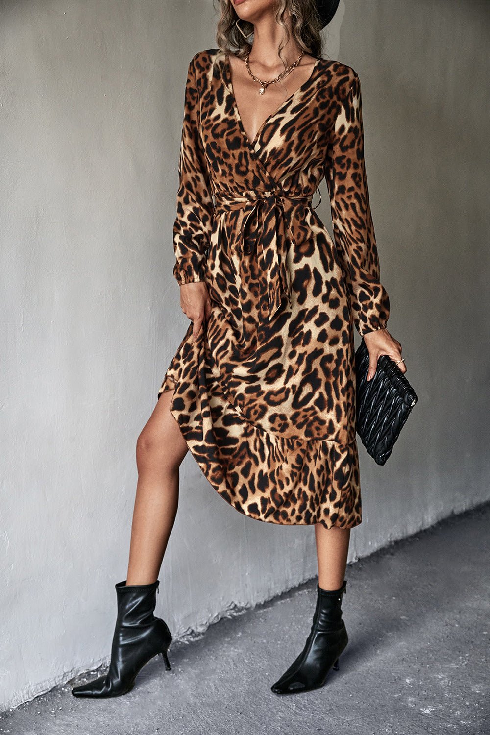 Animal Print Belted Midi Dress - Mervyns