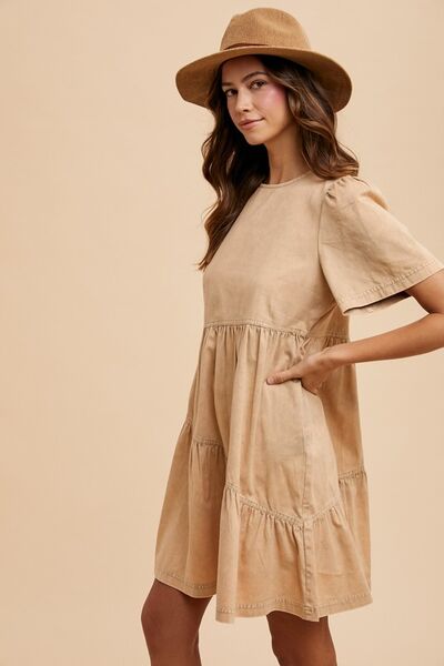 Annie Wear Mineral Washed Round Neck Short Sleeve Denim Dress - Mervyns
