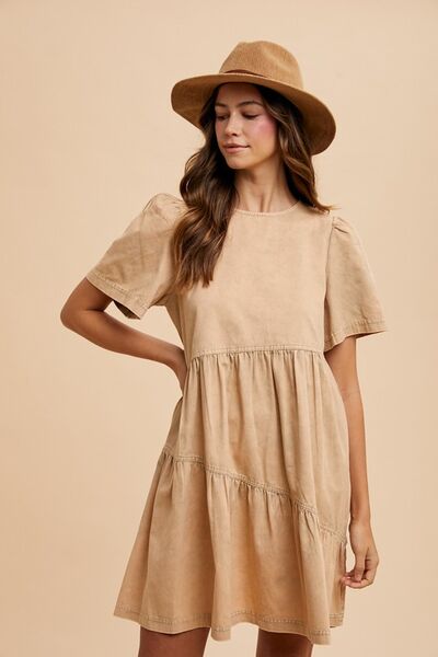 Annie Wear Mineral Washed Round Neck Short Sleeve Denim Dress - Mervyns