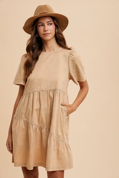 Annie Wear Mineral Washed Round Neck Short Sleeve Denim Dress - Mervyns