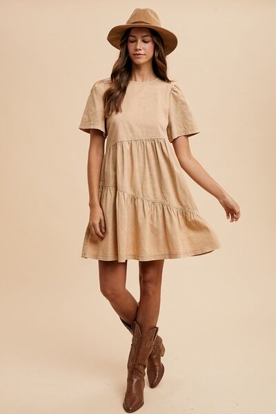 Annie Wear Mineral Washed Round Neck Short Sleeve Denim Dress - Mervyns