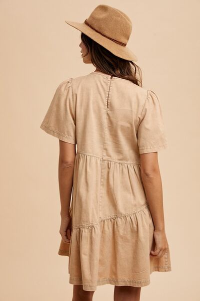 Annie Wear Mineral Washed Round Neck Short Sleeve Denim Dress - Mervyns