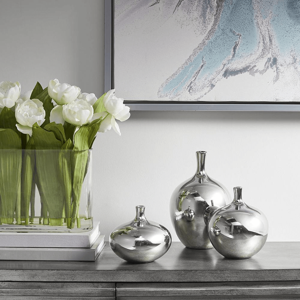 Ansen Metallic 3pcs Vase Set, Silver - Mervyns