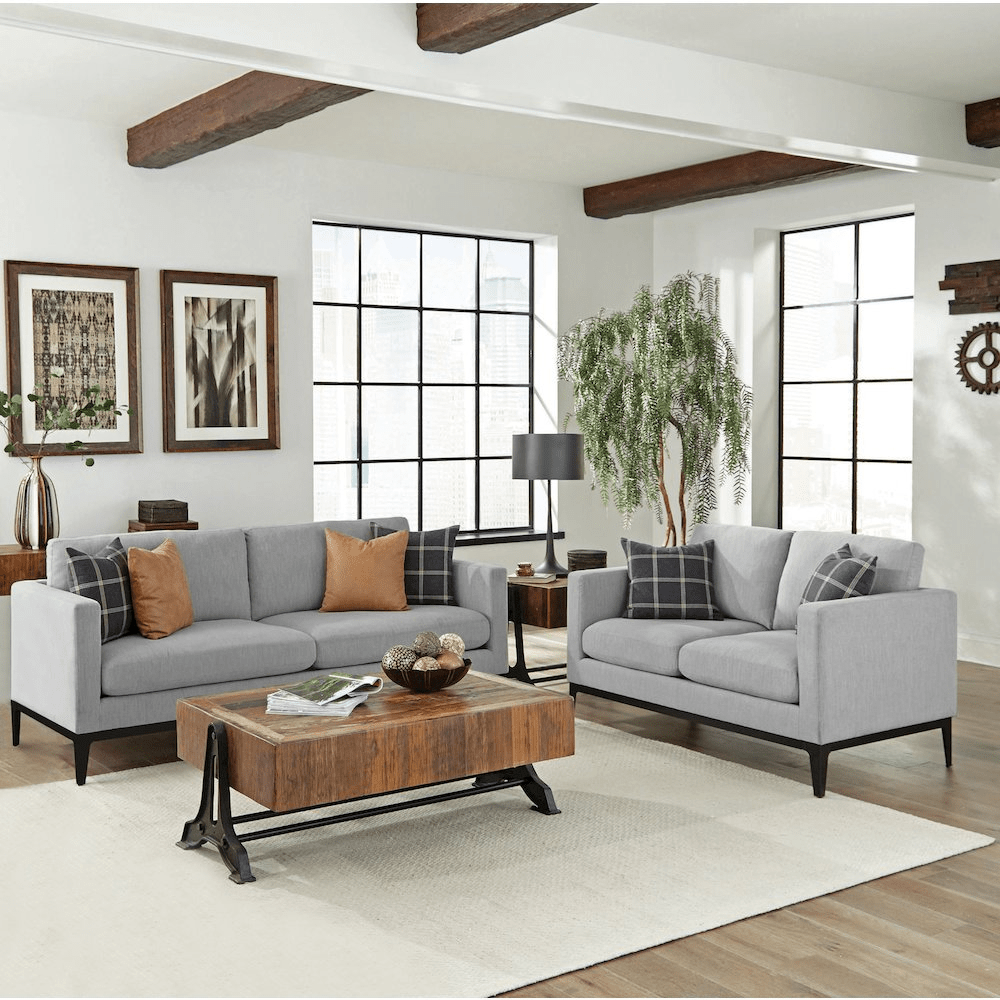 Apperson 2-piece Upholstered Track Arm Sofa Set Light Grey - Mervyns