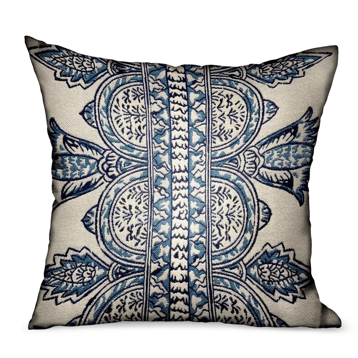 Aristocratic Floret White/ Blue Paisley Luxury Outdoor/Indoor Throw Pillow - Mervyns