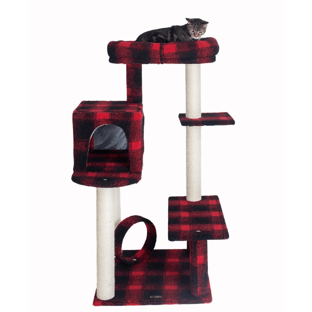 Armarkat B5008 50 - Inch Classic Real Wood Cat Tree With Veranda, Bench, MIni perch, and Spacious Lounger In Scotch Plaid - Mervyns