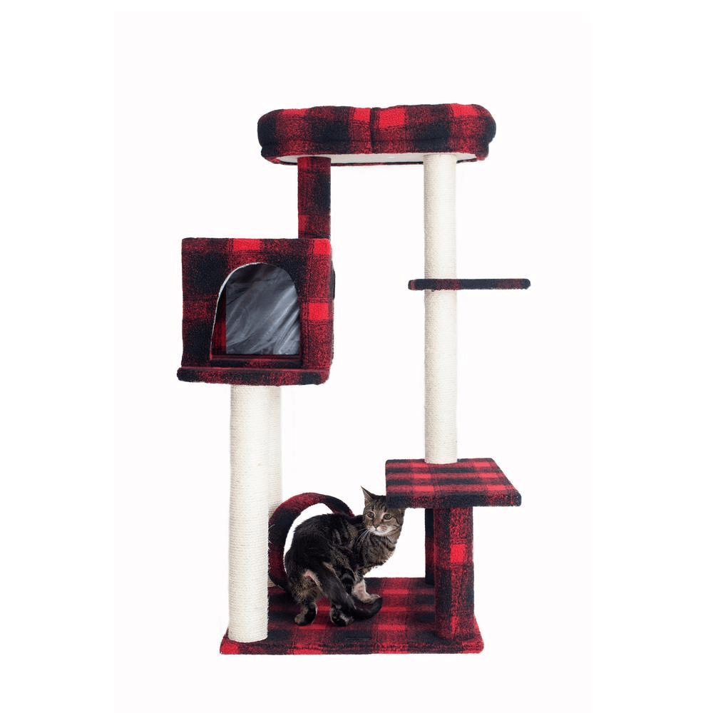 Armarkat B5008 50 - Inch Classic Real Wood Cat Tree With Veranda, Bench, MIni perch, and Spacious Lounger In Scotch Plaid - Mervyns