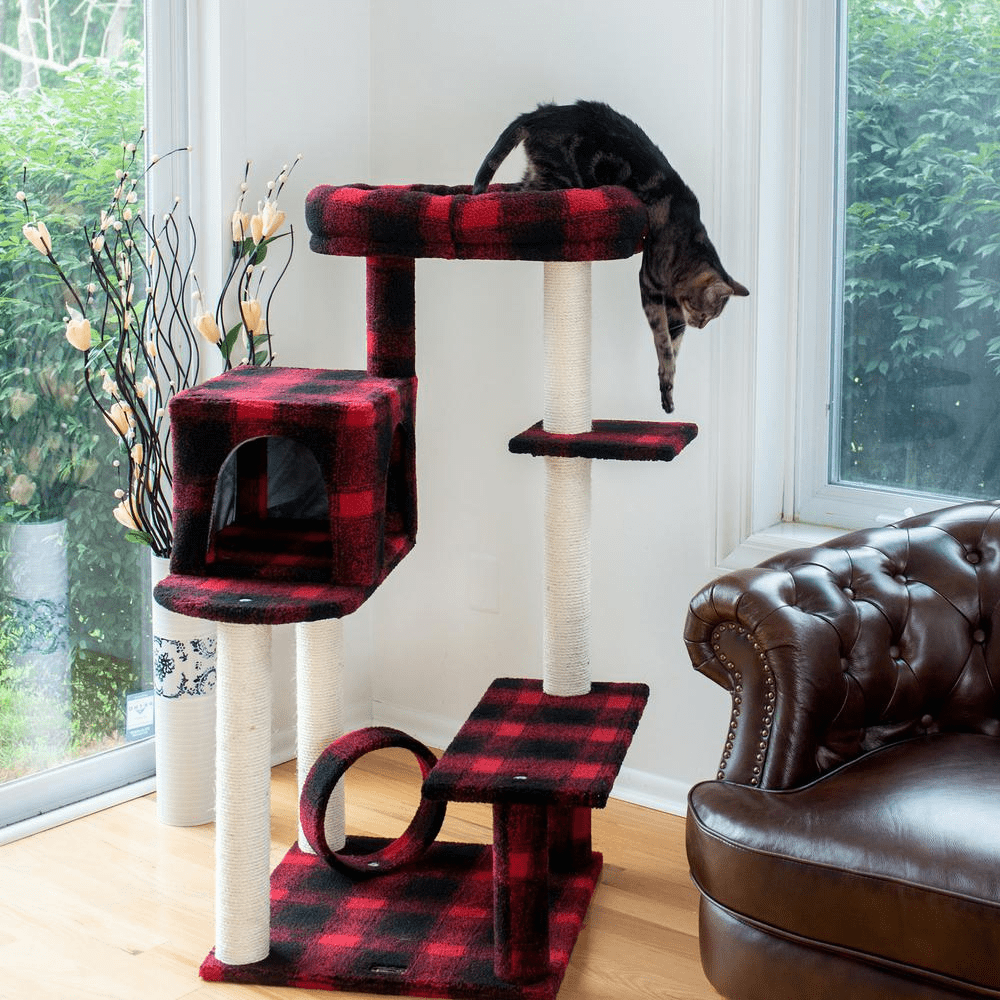 Armarkat B5008 50 - Inch Classic Real Wood Cat Tree With Veranda, Bench, MIni perch, and Spacious Lounger In Scotch Plaid - Mervyns