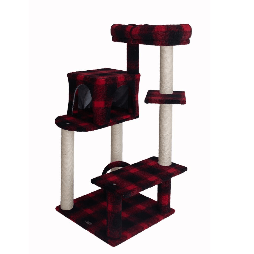 Armarkat B5008 50 - Inch Classic Real Wood Cat Tree With Veranda, Bench, MIni perch, and Spacious Lounger In Scotch Plaid - Mervyns