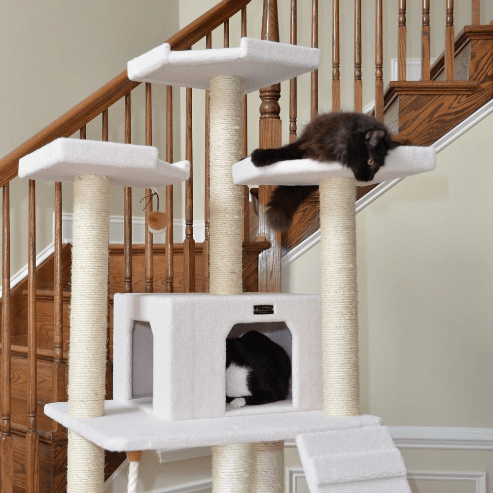 Armarkat B8201 Classic Real Wood Cat Tree In Ivory, Jackson Galaxy Approved, Multi Levels With Ramp, Three Perches, Rope Swing, Two Condos - Mervyns