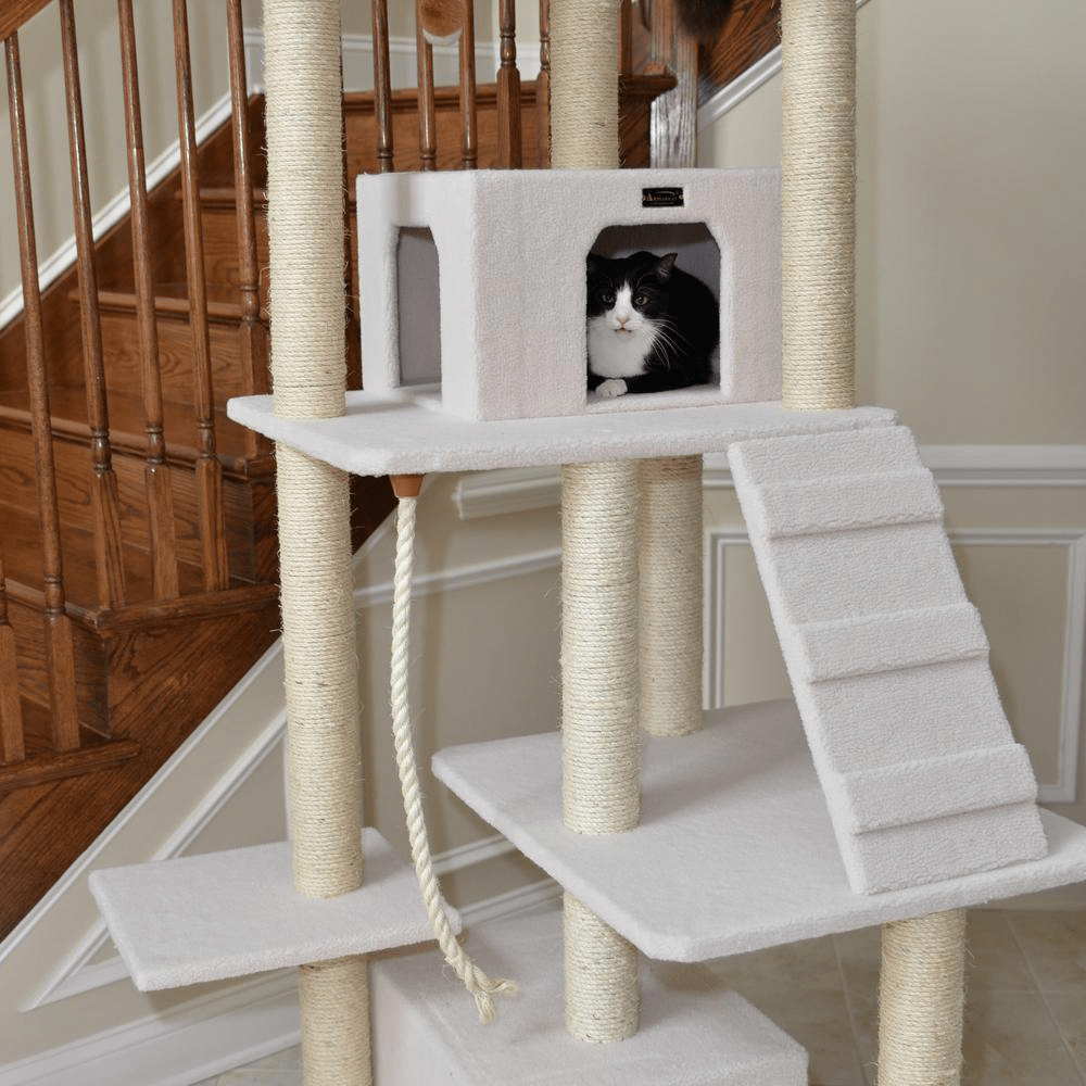 Armarkat B8201 Classic Real Wood Cat Tree In Ivory, Jackson Galaxy Approved, Multi Levels With Ramp, Three Perches, Rope Swing, Two Condos - Mervyns