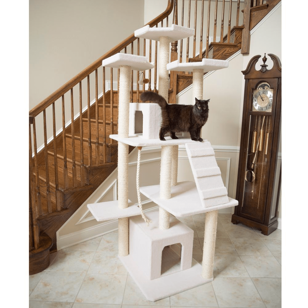 Armarkat B8201 Classic Real Wood Cat Tree In Ivory, Jackson Galaxy Approved, Multi Levels With Ramp, Three Perches, Rope Swing, Two Condos - Mervyns