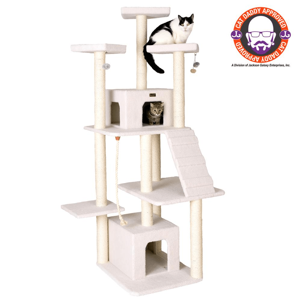 Armarkat B8201 Classic Real Wood Cat Tree In Ivory, Jackson Galaxy Approved, Multi Levels With Ramp, Three Perches, Rope Swing, Two Condos - Mervyns