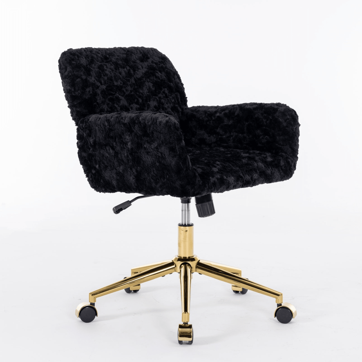 Artificial Rabbit Hair Office Chair with Golden Metal Base, Adjustable Swivel Chair - Mervyns