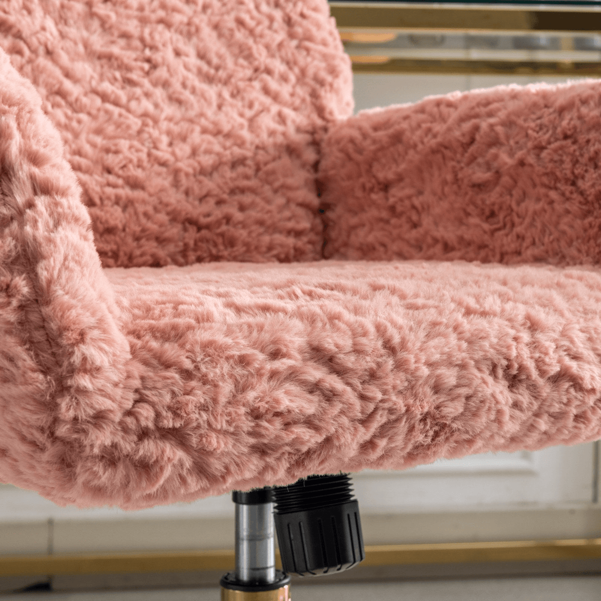 Artificial Rabbit Hair Office Chair with Golden Metal Base, Adjustable Swivel Chair - Mervyns