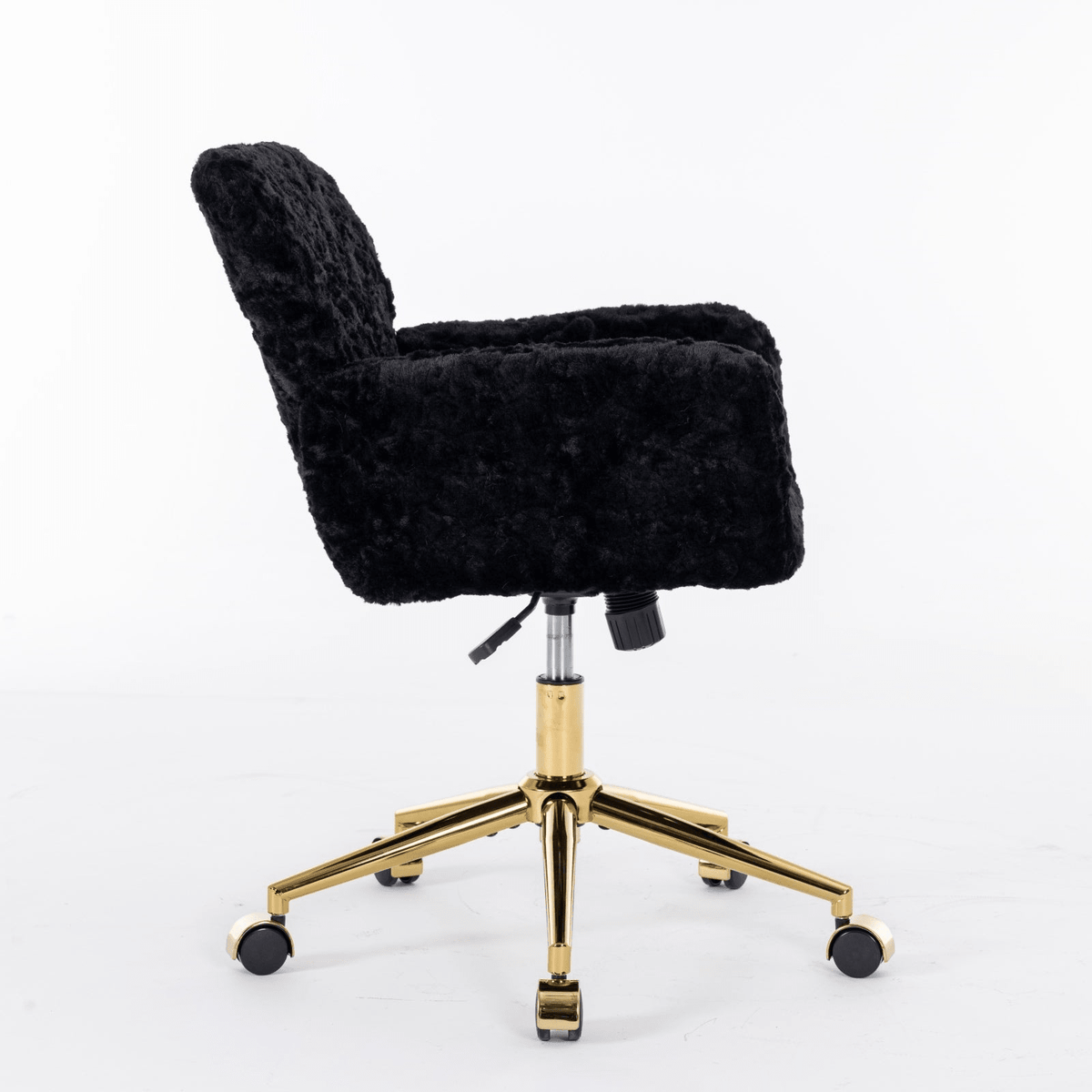 Artificial Rabbit Hair Office Chair with Golden Metal Base, Adjustable Swivel Chair - Mervyns
