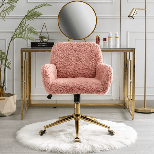 Artificial Rabbit Hair Office Chair with Golden Metal Base, Adjustable Swivel Chair - Mervyns