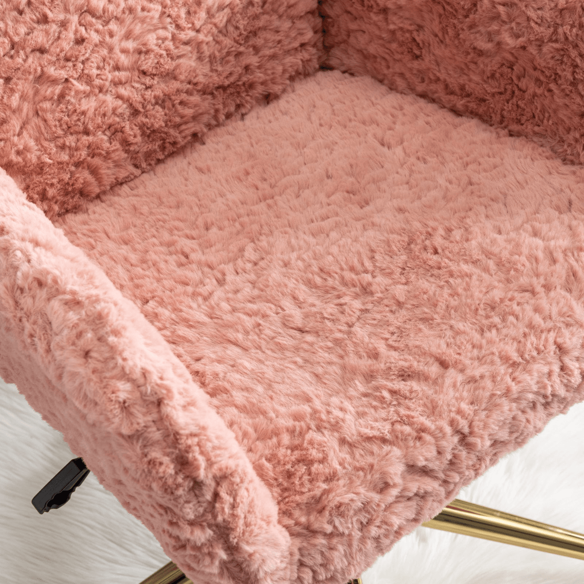 Artificial Rabbit Hair Office Chair with Golden Metal Base, Adjustable Swivel Chair - Mervyns