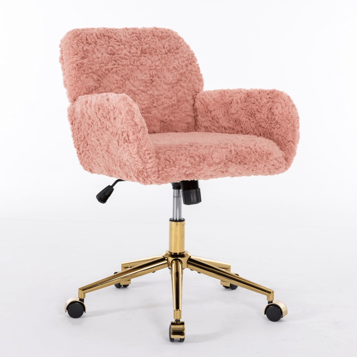Artificial Rabbit Hair Office Chair with Golden Metal Base, Adjustable Swivel Chair - Mervyns