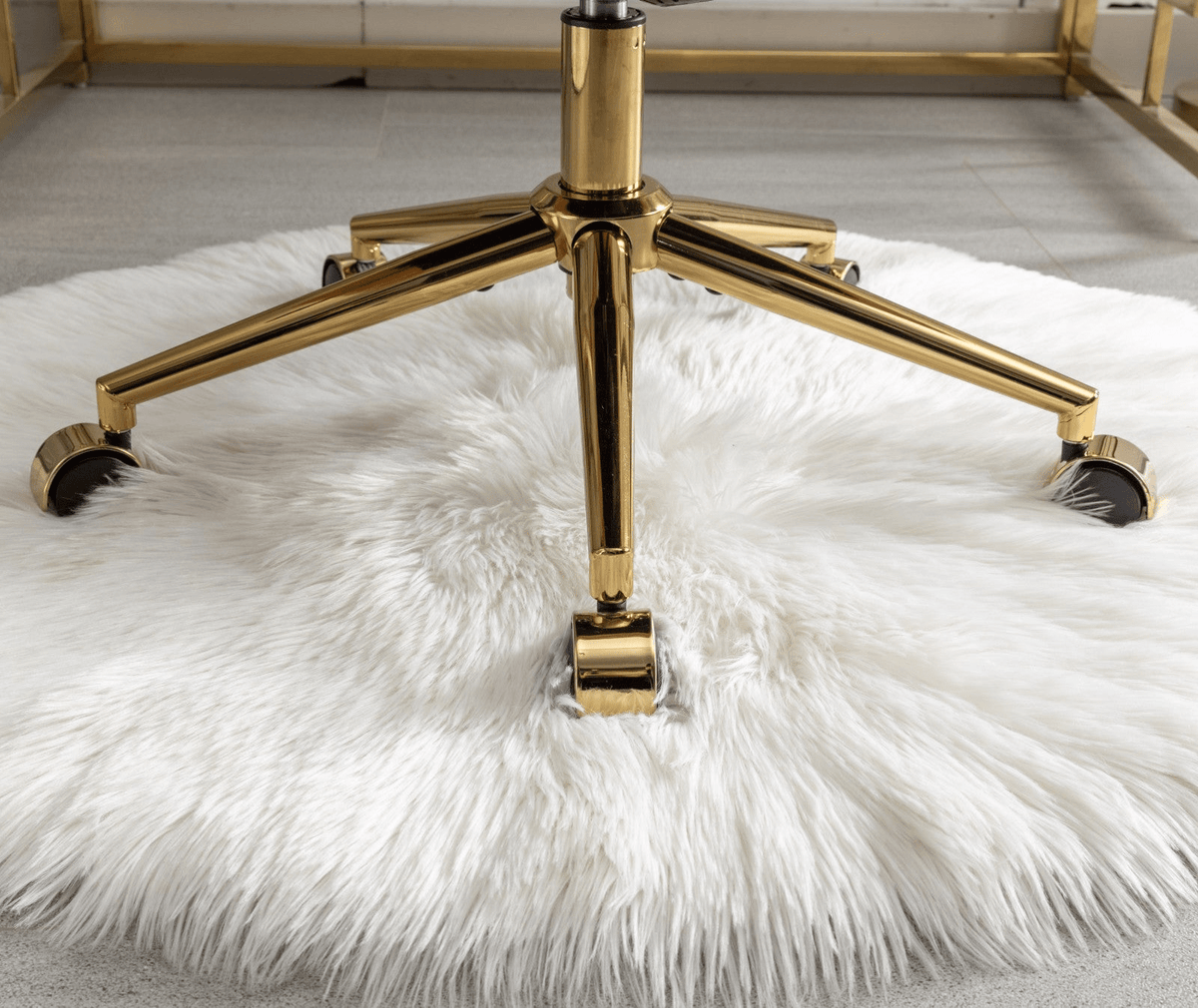 Artificial Rabbit Hair Office Chair with Golden Metal Base, Adjustable Swivel Chair - Mervyns