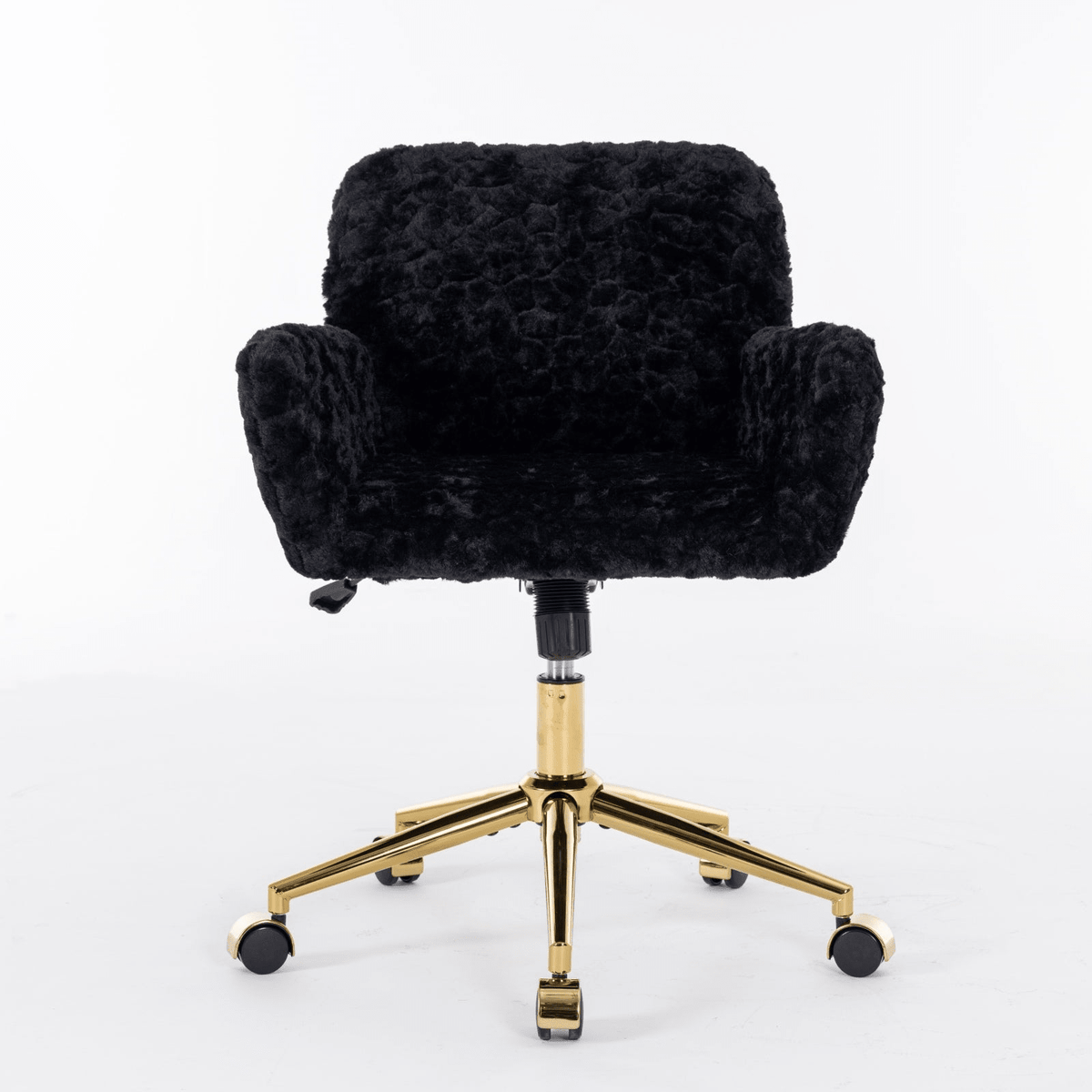 Artificial Rabbit Hair Office Chair with Golden Metal Base, Adjustable Swivel Chair - Mervyns