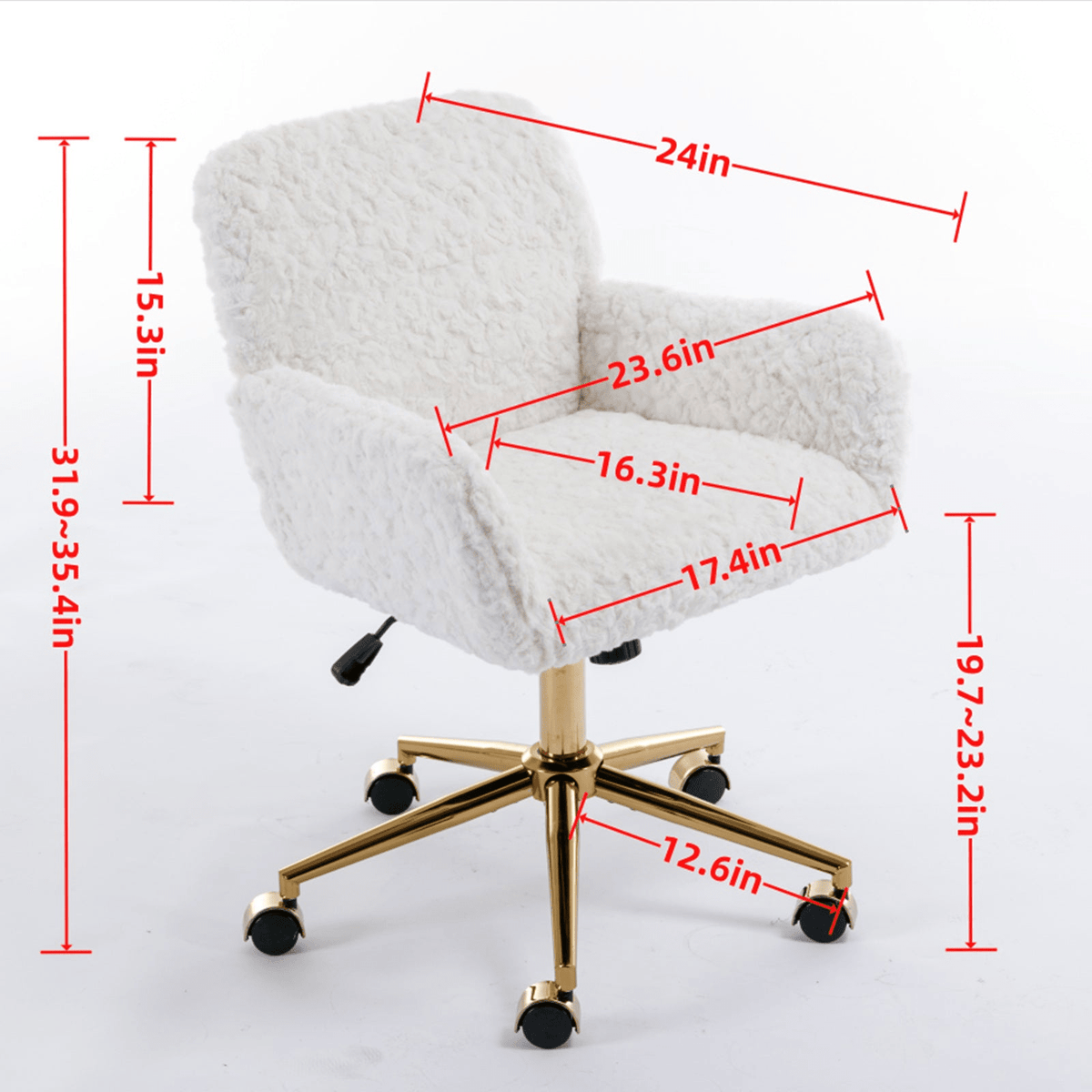 Artificial Rabbit Hair Office Chair with Golden Metal Base, Adjustable Swivel Chair - Mervyns