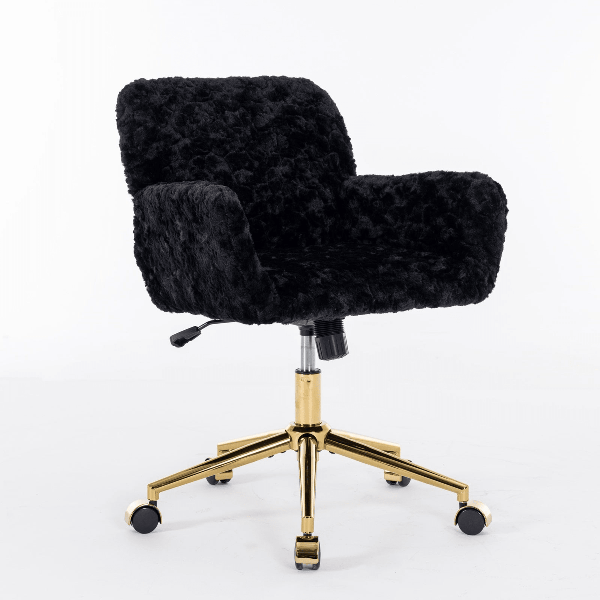 Artificial Rabbit Hair Office Chair with Golden Metal Base, Adjustable Swivel Chair - Mervyns