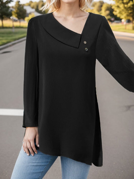 Asymmetrical Neck Long Sleeve Blouse - Mervyns