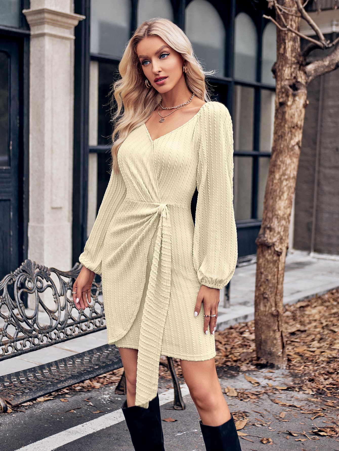 Asymmetrical Surplice Puff Sleeve Mini Dress - Mervyns