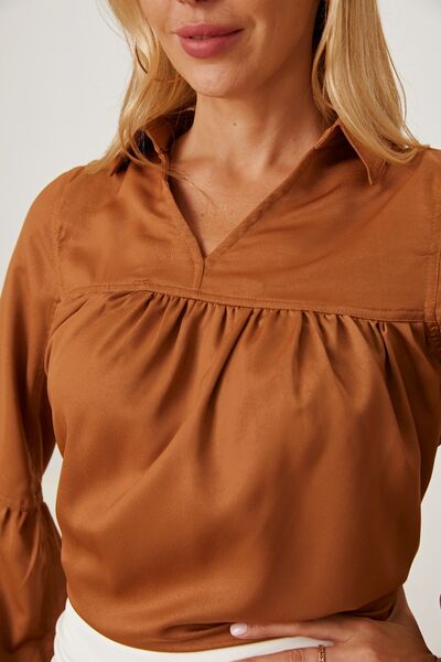 Balloon Sleeve Collared Neck Blouse - Mervyns