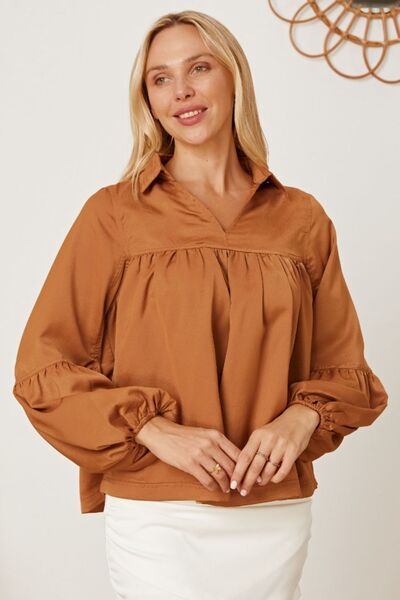 Balloon Sleeve Collared Neck Blouse - Mervyns