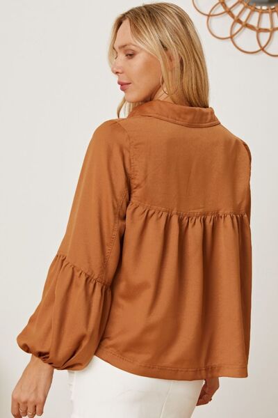 Balloon Sleeve Collared Neck Blouse - Mervyns