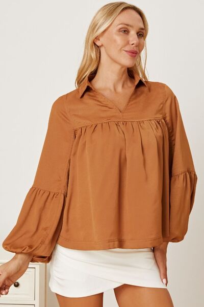 Balloon Sleeve Collared Neck Blouse - Mervyns